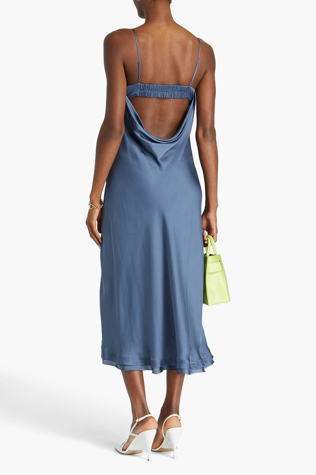 SIMKHAI Draped cutout satin midi slip dress