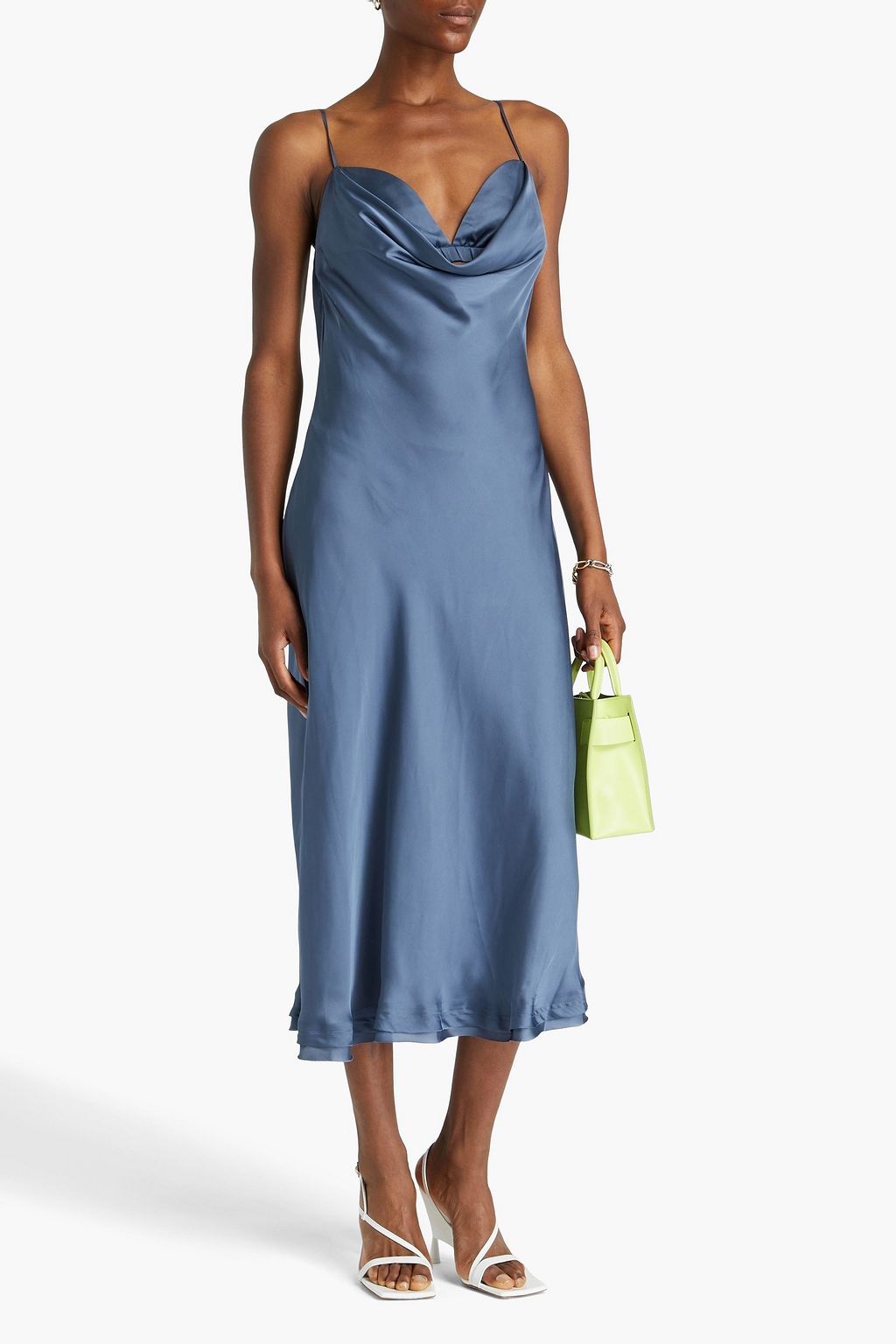 SIMKHAI Draped cutout satin midi slip dress