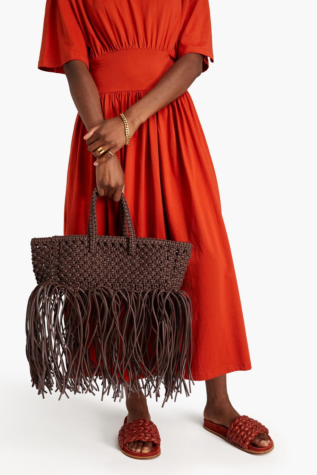 YUZEFI Fringed braided faux leather tote