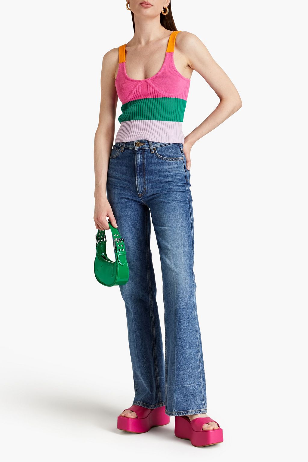 OLIVIA RUBIN Striped ribbed cotton top