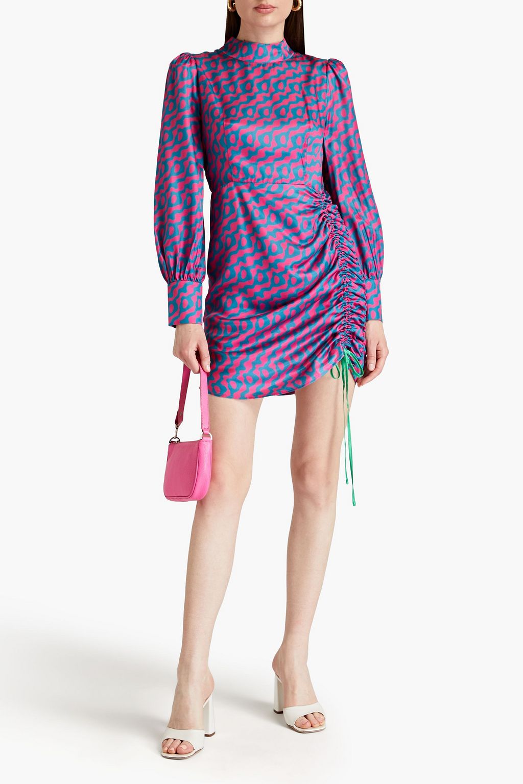 OLIVIA RUBIN Nicole ruched printed satin mini dress