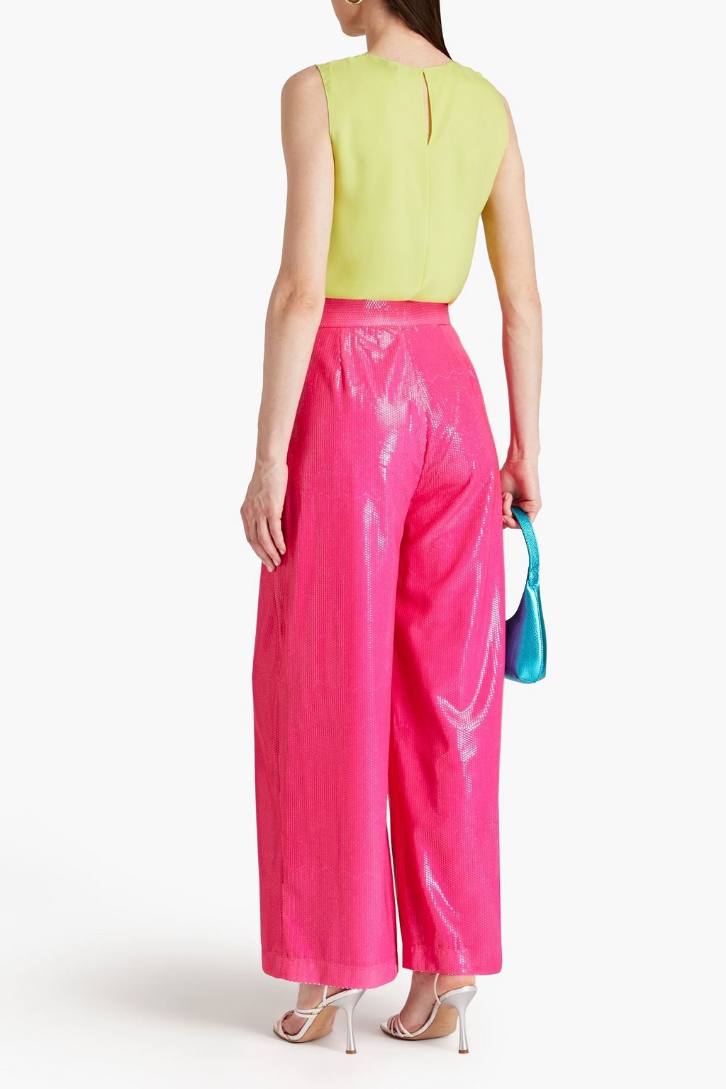 OLIVIA RUBIN Elena pleated sequined crepe wide-leg pants