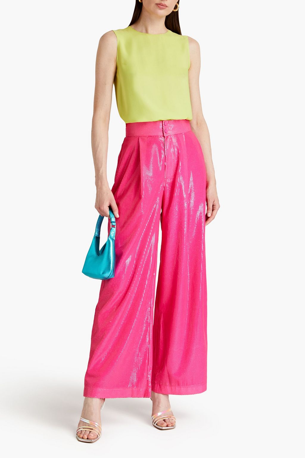 OLIVIA RUBIN Elena pleated sequined crepe wide-leg pants
