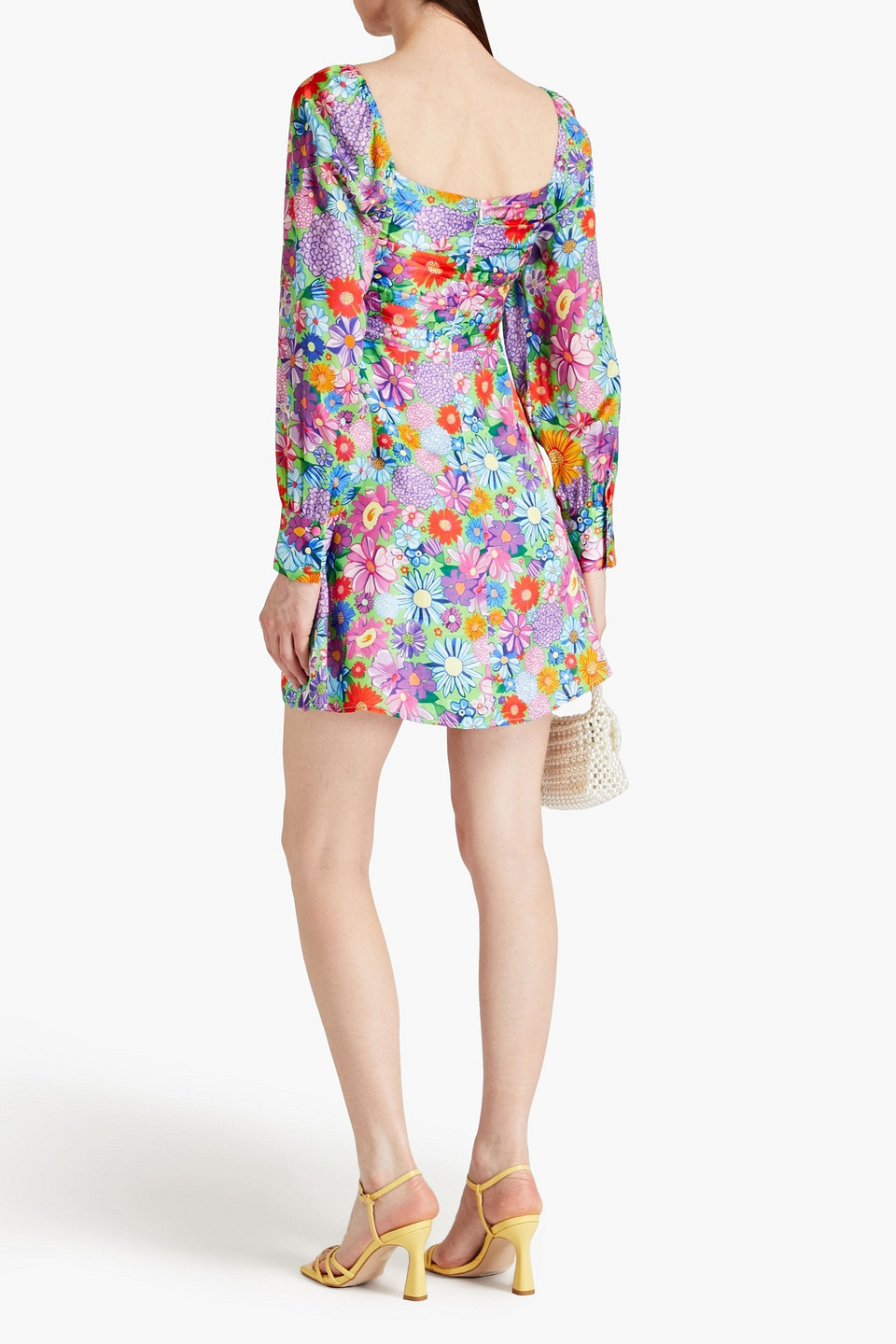 OLIVIA RUBIN ZELDA WRAP-EFFECT FLORAL-PRINT SATIN MINI DRESS