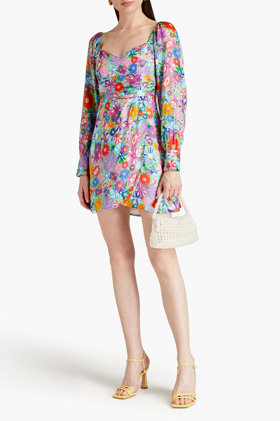 OLIVIA RUBIN ZELDA WRAP-EFFECT FLORAL-PRINT SATIN MINI DRESS