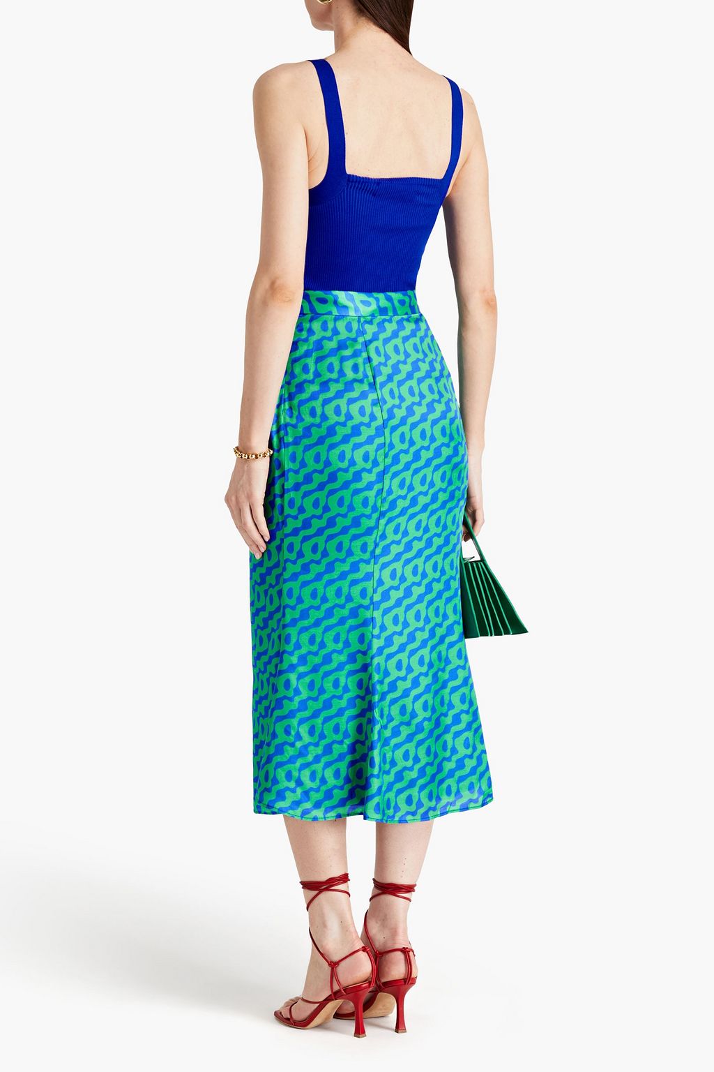OLIVIA RUBIN Printed satin midi skirt