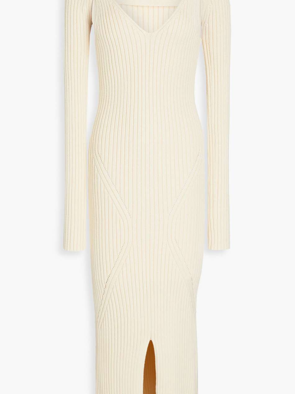 ribbed-knit bolero and midi dress set