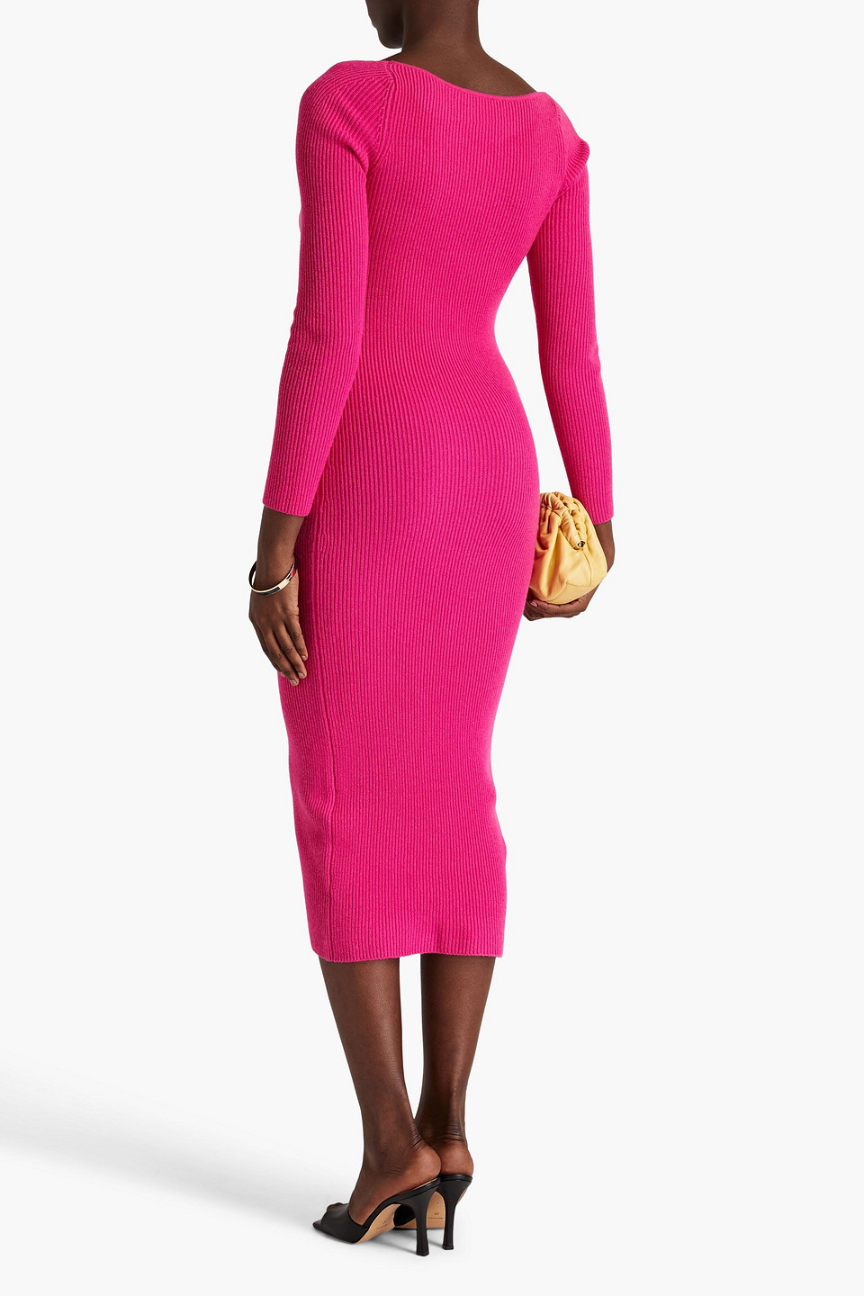 Shop Arch4 Coco Ribbed Cashmere Midi Dress In Fuchsia