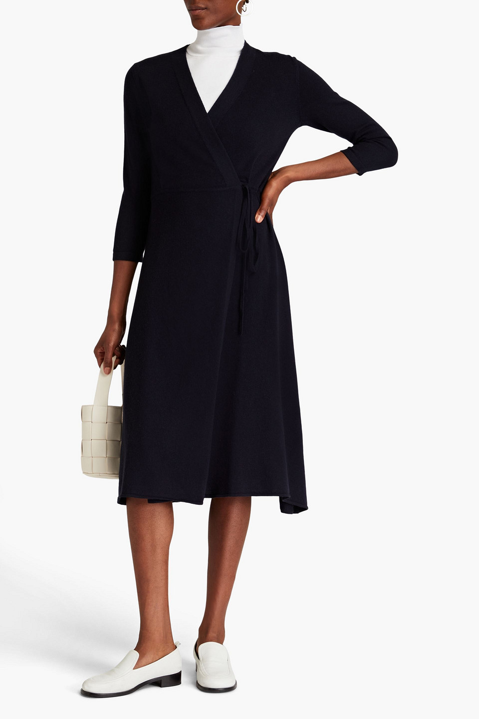 Shop Arch4 Florentina Cashmere Midi Wrap Dress In Midnight Blue