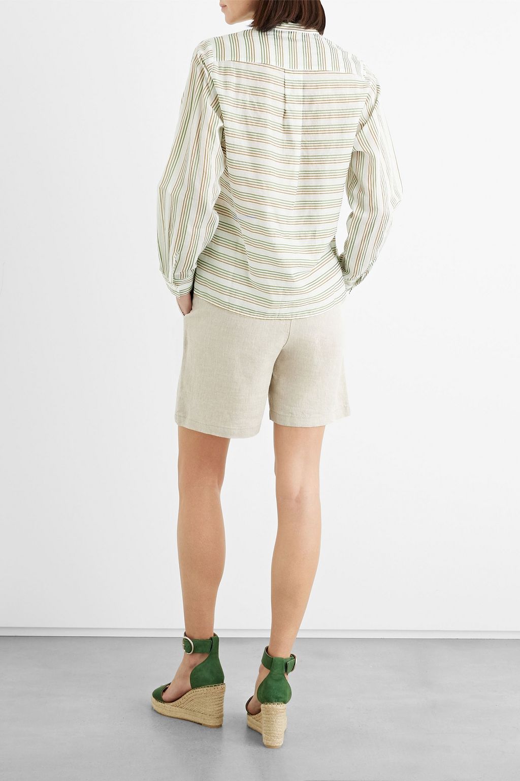 IRIS & INK Sierra pleated striped cotton-blend blouse