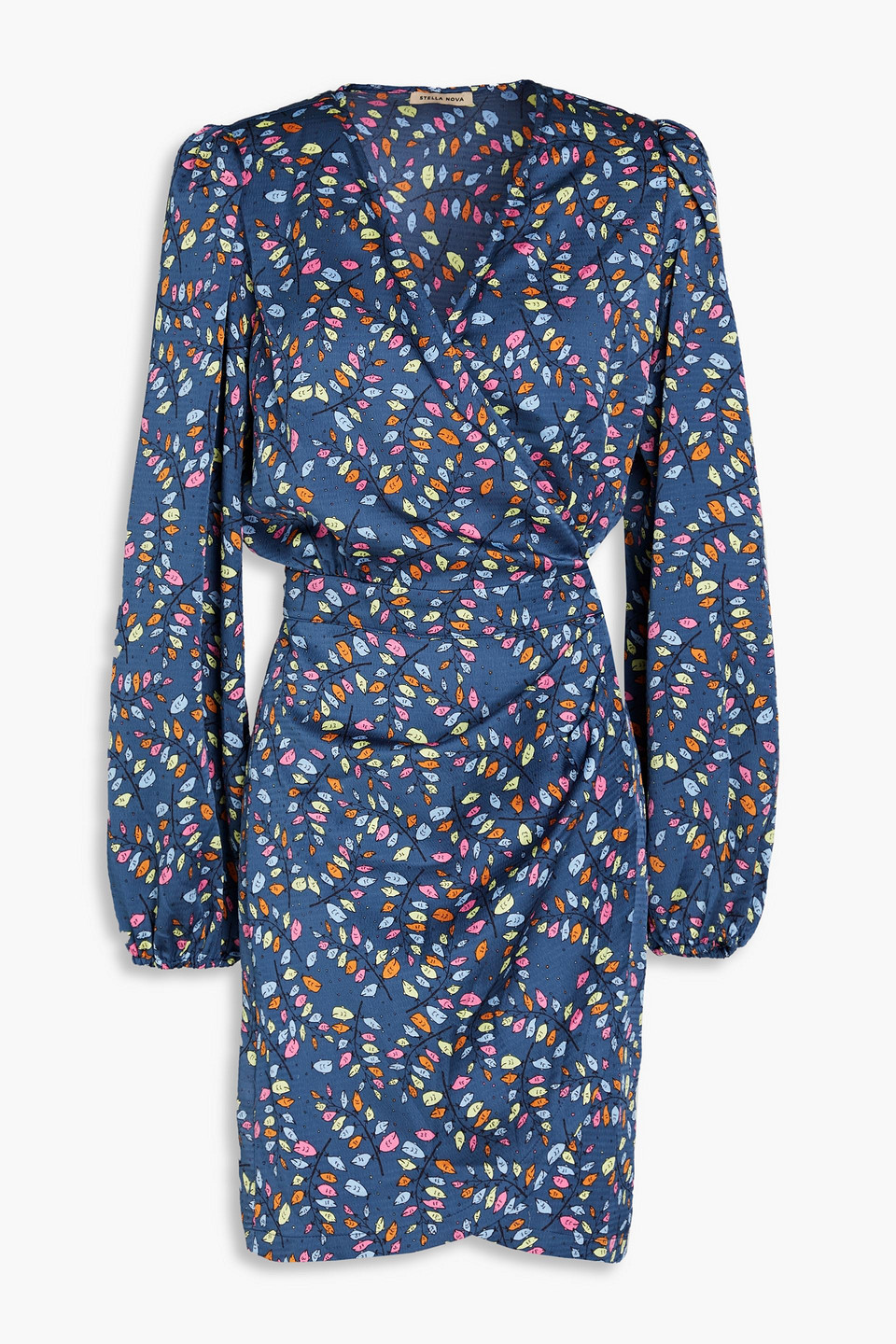 STELLA NOVA ADONA PRINTED SATIN-CREPE MINI WRAP DRESS