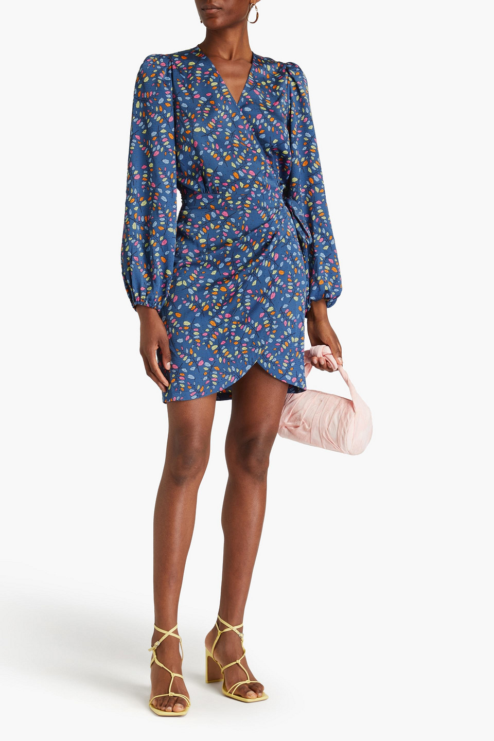 STELLA NOVA ADONA PRINTED SATIN-CREPE MINI WRAP DRESS
