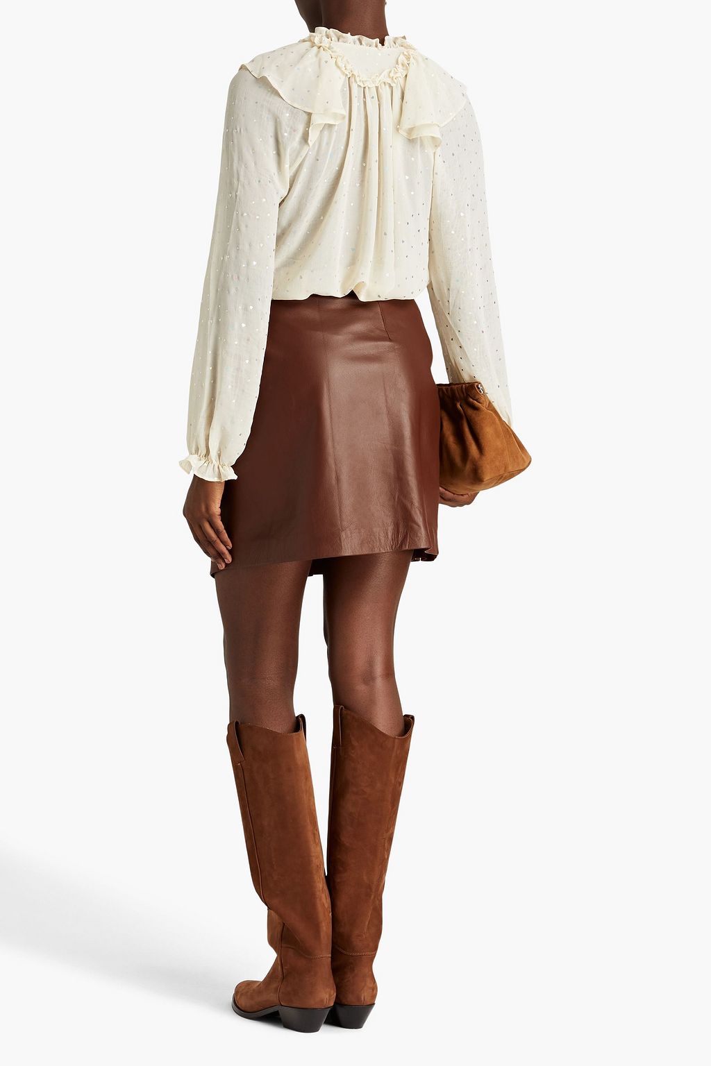 STELLA NOVA Aise ruffled printed metallic voile blouse