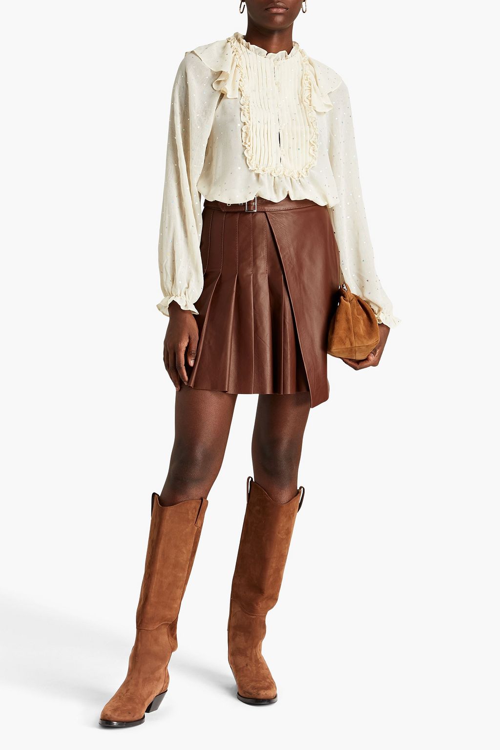 STELLA NOVA Aise ruffled printed metallic voile blouse