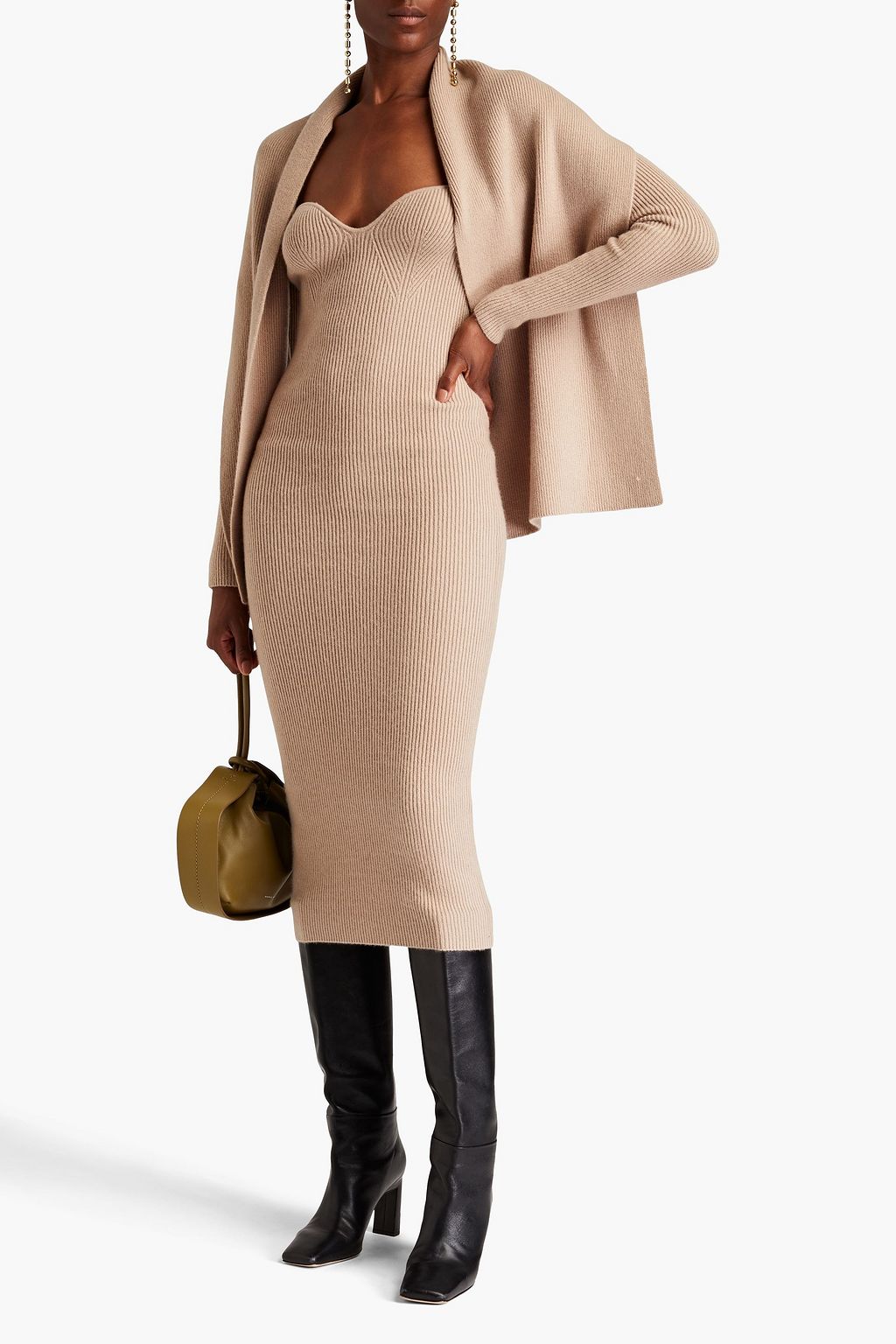 ARCH4 Coco ribbed cashmere midi dress