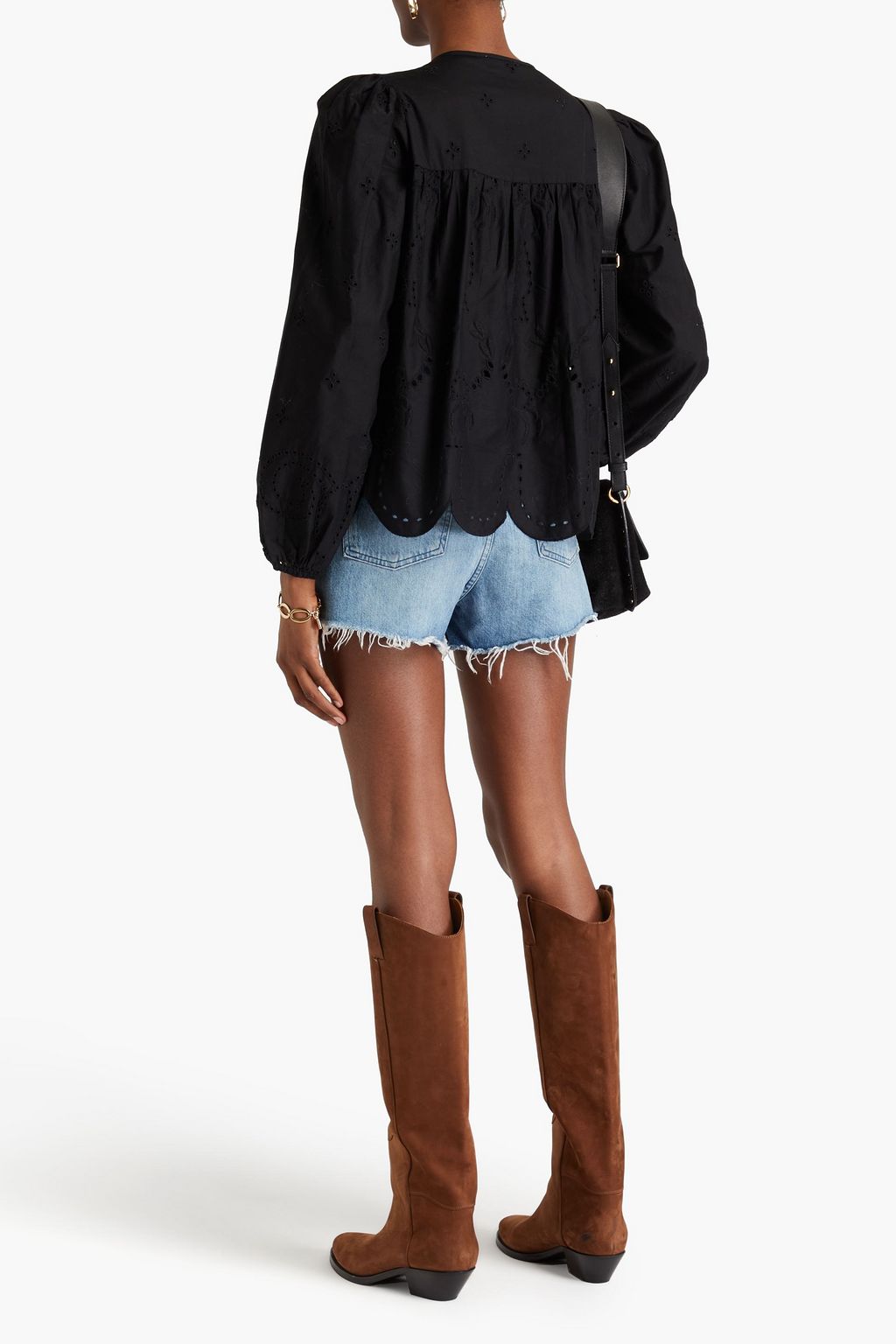 STELLA NOVA Giana gathered broderie anglaise cotton blouse