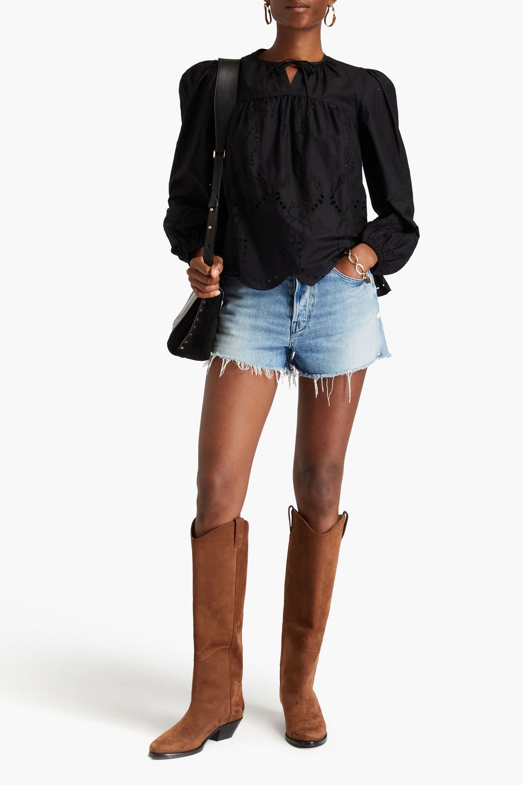 STELLA NOVA Giana gathered broderie anglaise cotton blouse