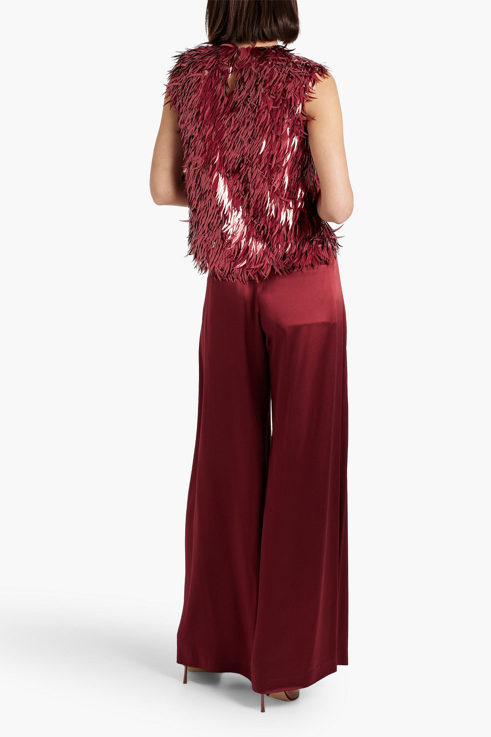 Shop Oscar De La Renta Sequined Tulle Top In Crimson