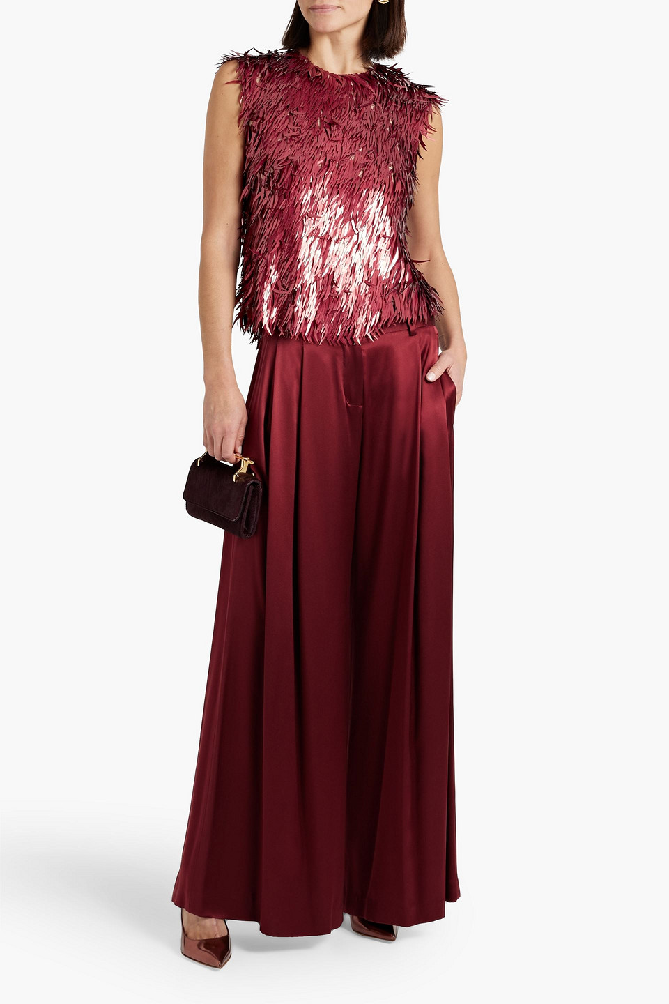 Shop Oscar De La Renta Sequined Tulle Top In Crimson