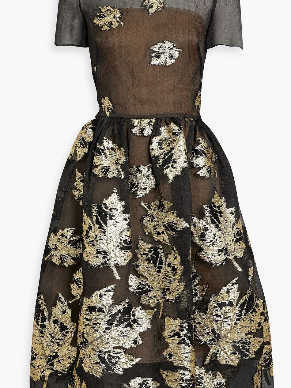 metallic silk-blend organza-jacquard midi dress