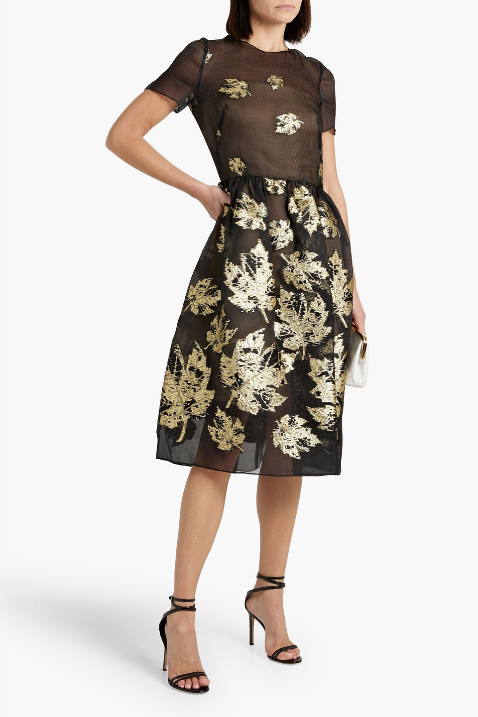 Oscar De La Renta Metallic Silk-blend Organza-jacquard Midi Dress In Black