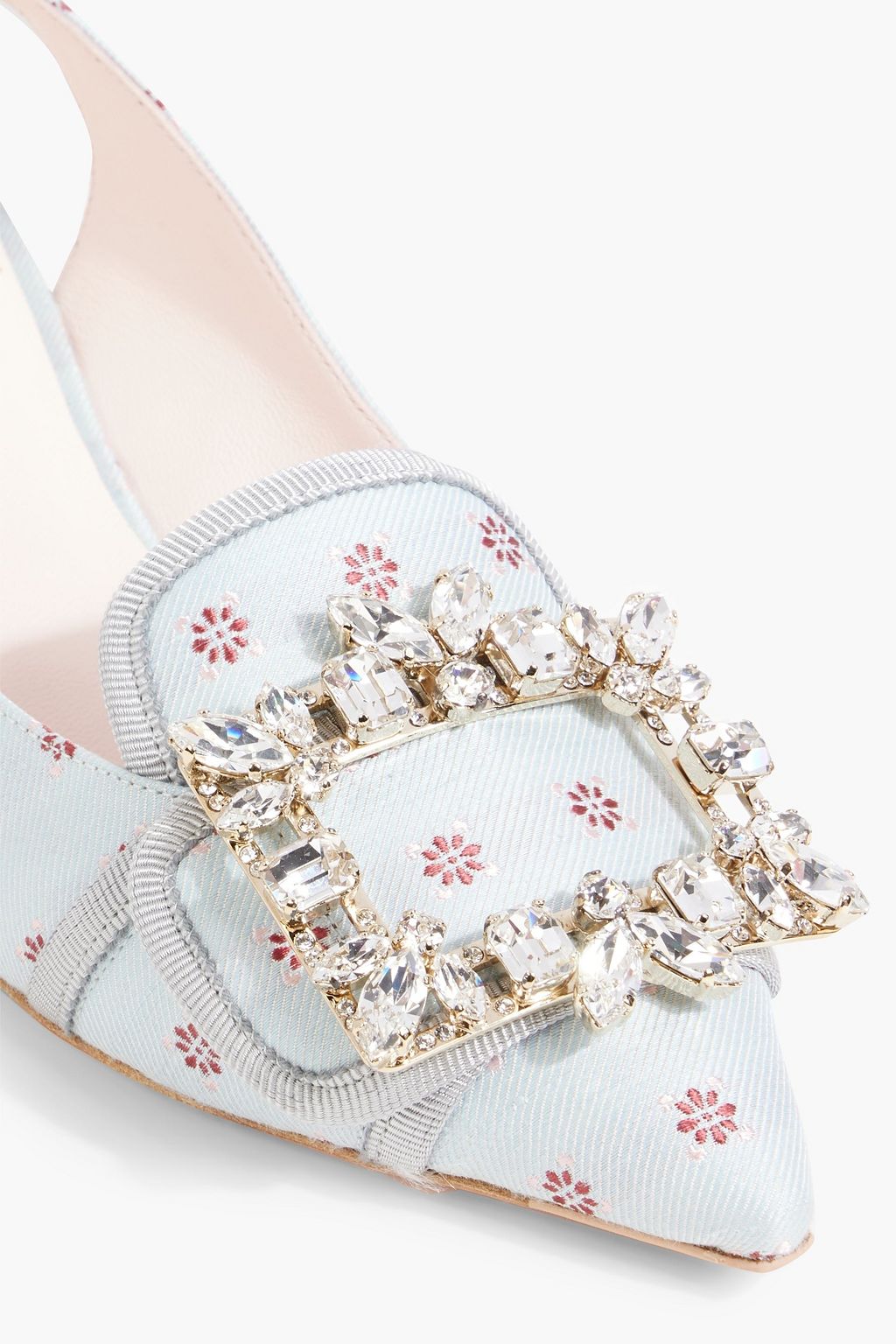 ROGER VIVIER حذاء بكعب عالٍ «آر في بروش» من الجاكار مزين بزخارف ومزود بحزام كاحل