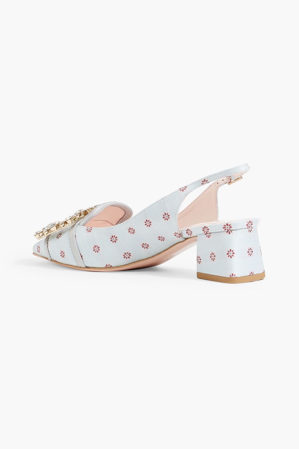 ROGER VIVIER حذاء بكعب عالٍ «آر في بروش» من الجاكار مزين بزخارف ومزود بحزام كاحل