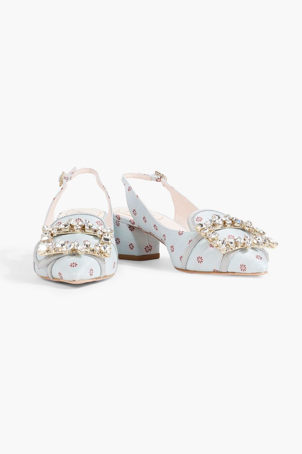 ROGER VIVIER حذاء بكعب عالٍ «آر في بروش» من الجاكار مزين بزخارف ومزود بحزام كاحل