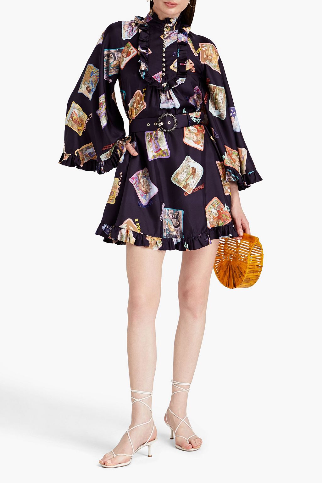 ZIMMERMANN Embellished printed silk-twill mini shirt dress