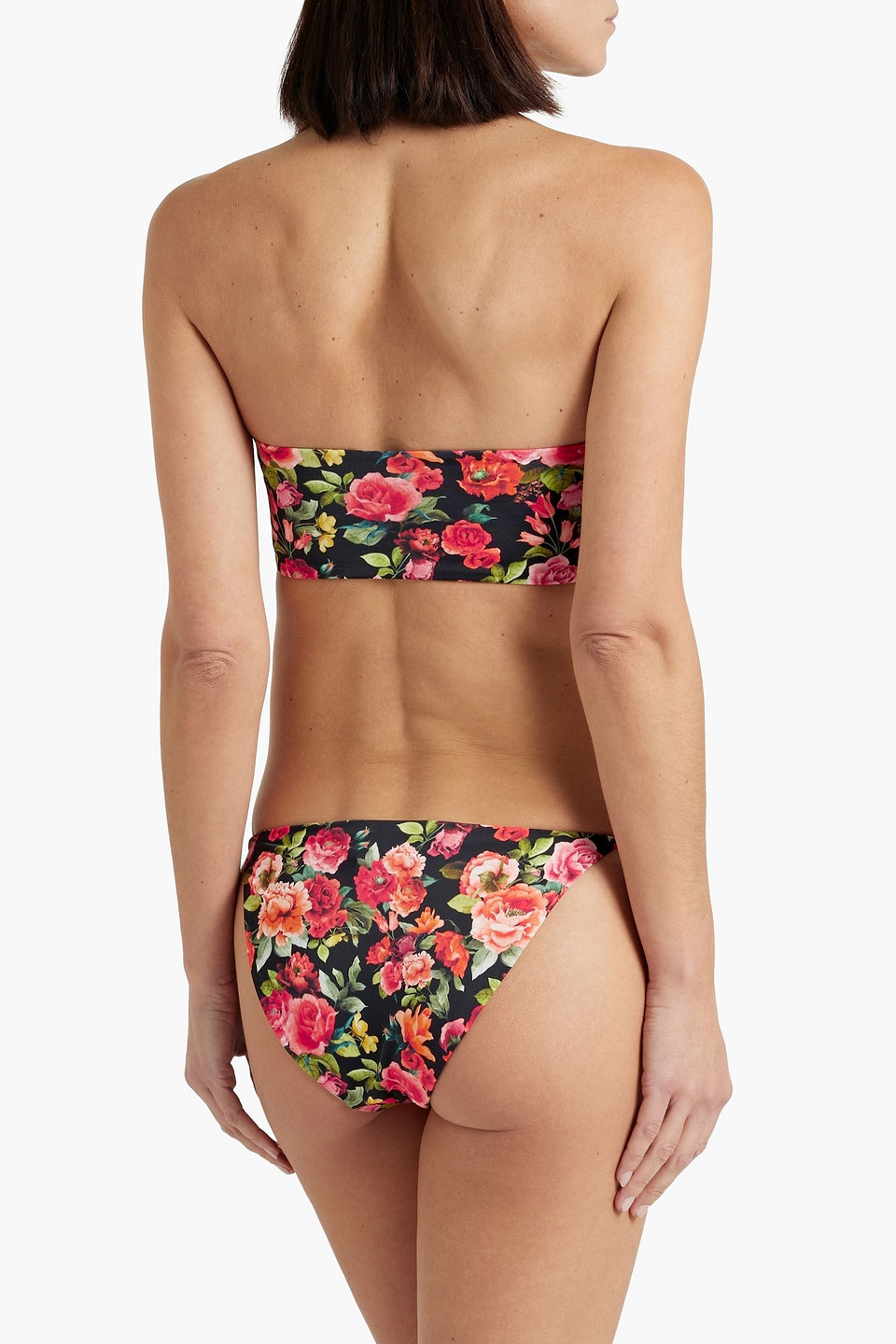 Shop Onia Cutout Floral-print Bandeau Bikini Top In Black