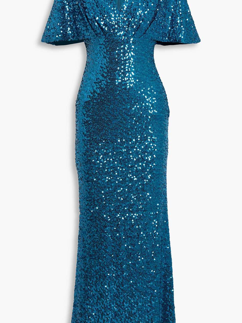 draped sequined mesh gown