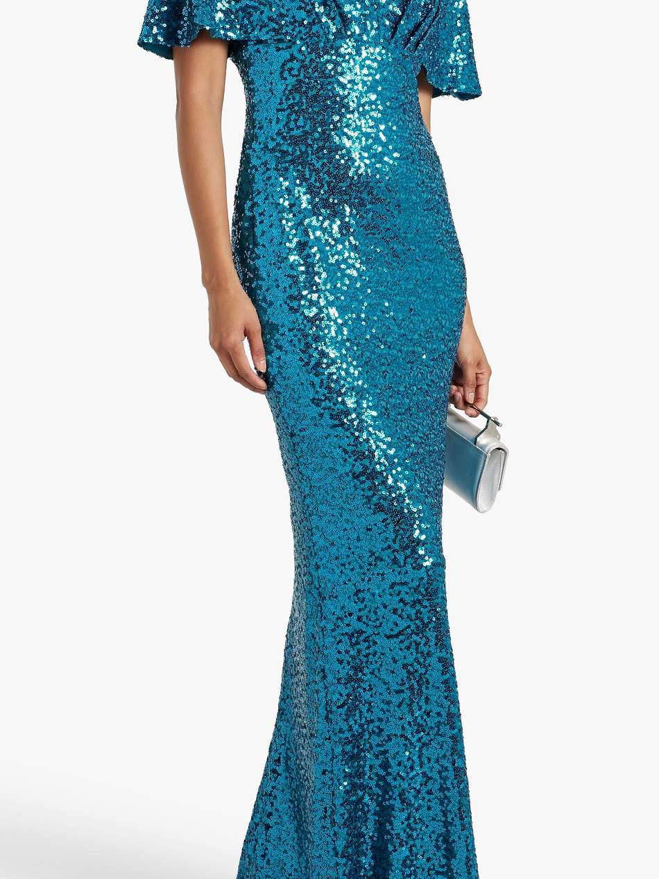 draped sequined mesh gown