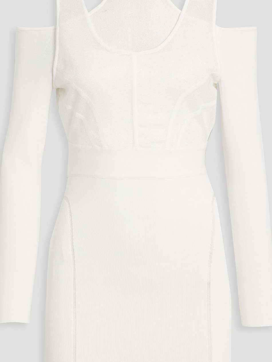 cold-shoulder layered stretch-knit mini dress