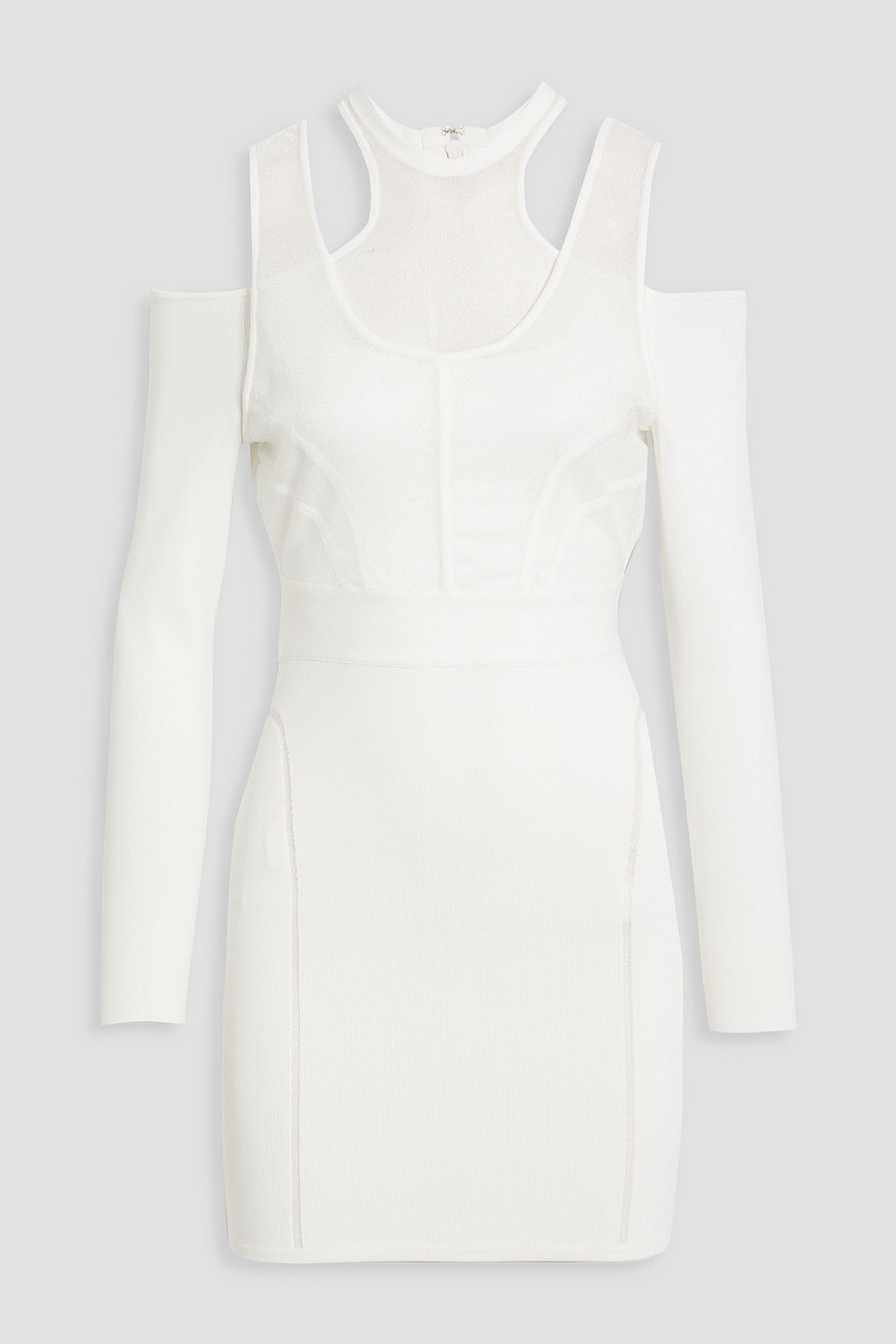 Hervé Léger X Law Roach Cold-shoulder Layered Bandage Mini Dress In White