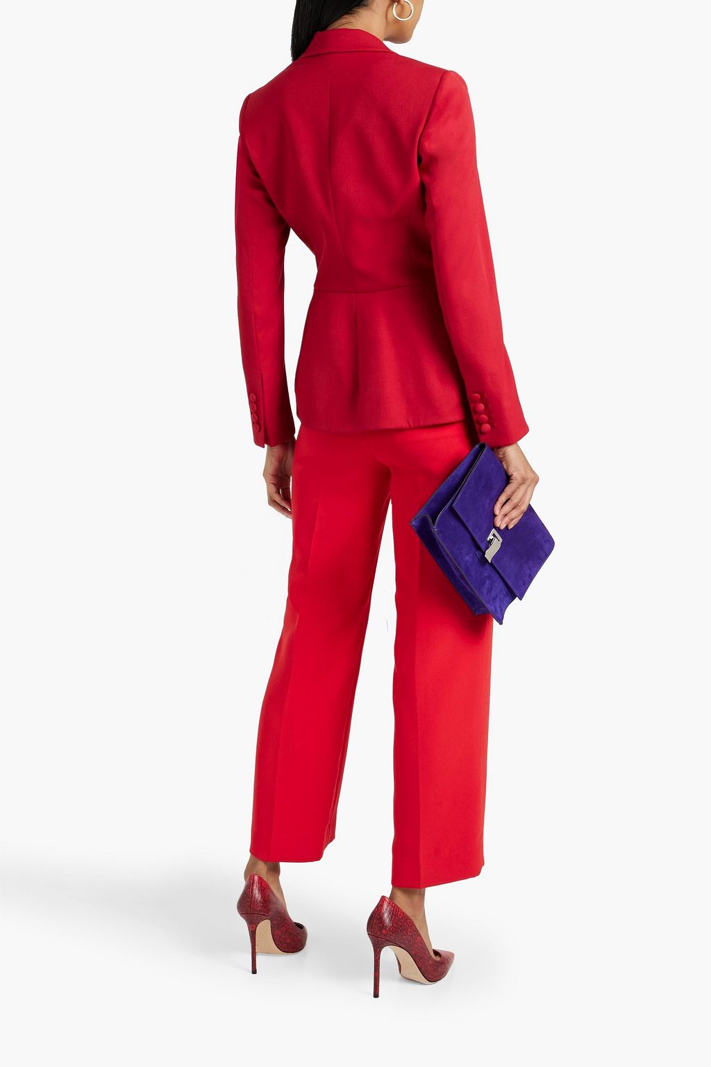 OSCAR DE LA RENTA Double-breasted wool-blend crepe peplum blazer