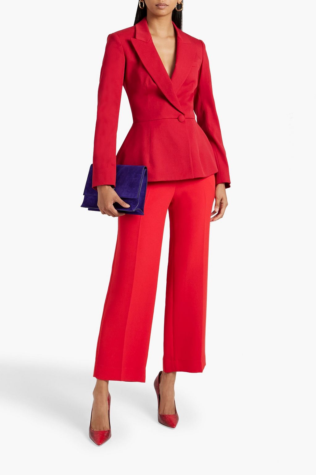 OSCAR DE LA RENTA Double-breasted wool-blend crepe peplum blazer