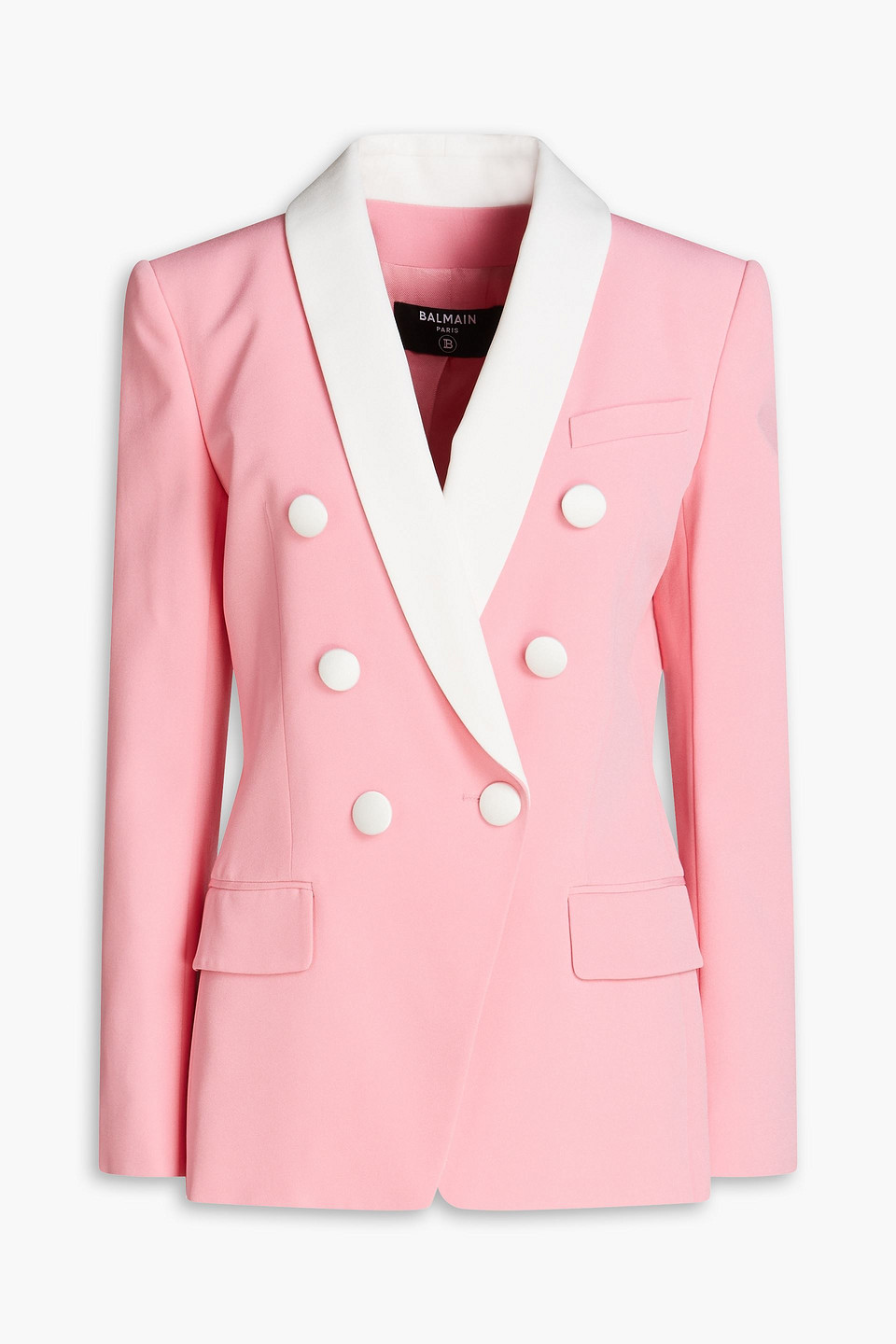 Balmain Double-breasted Two-tone Crepe Blazer In Pink