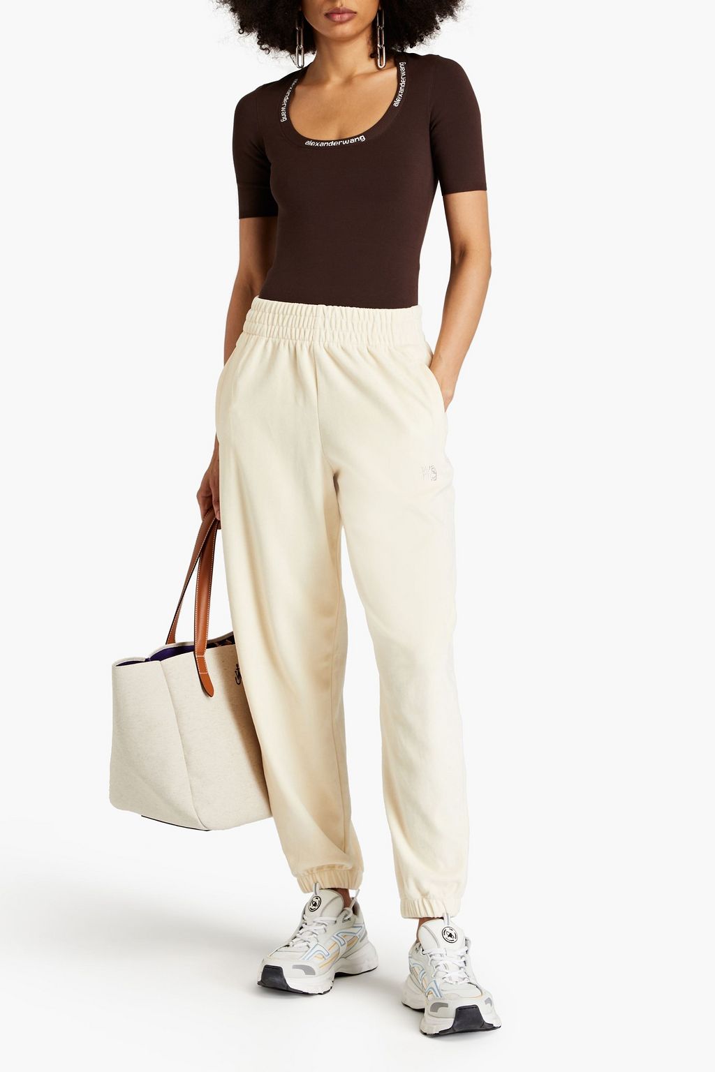 ALEXANDERWANG.T Logo-embellished cotton-blend velour track pants