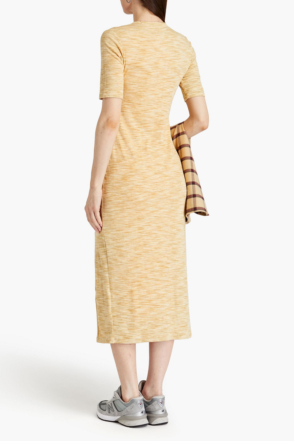 SAMSOE & SAMSOE SPACE-DYED RIBBED ECOVERO-BLEND JERSEY MIDI DRESS