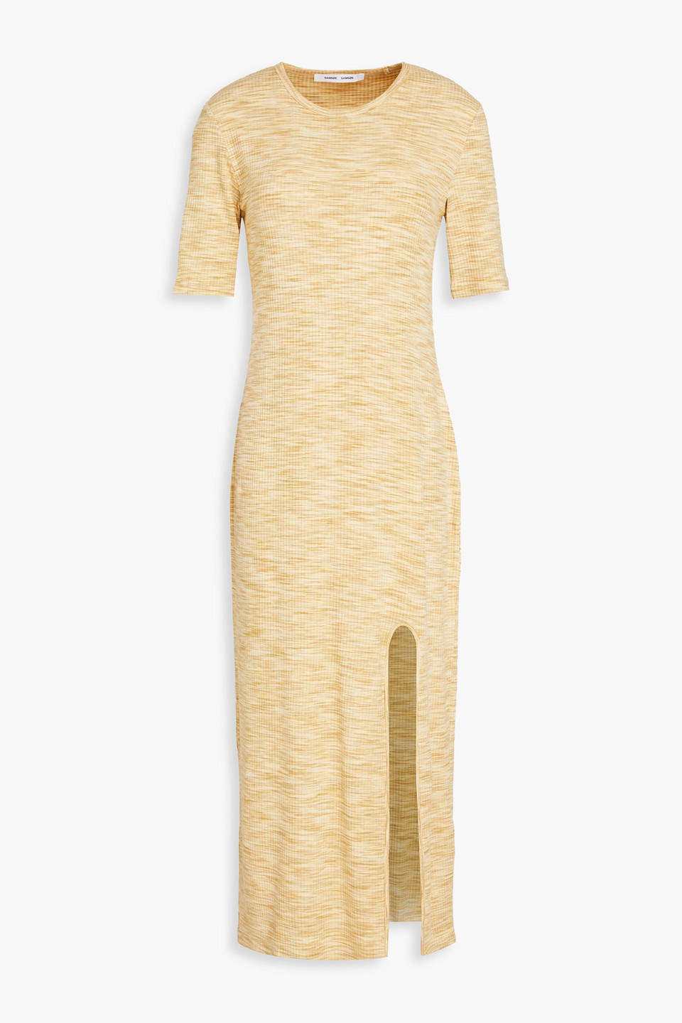 SAMSOE & SAMSOE SPACE-DYED RIBBED ECOVERO-BLEND JERSEY MIDI DRESS