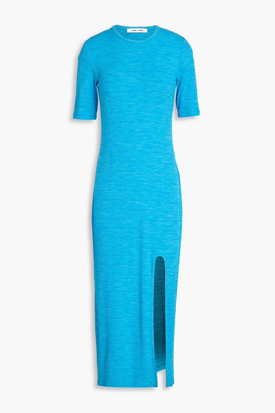 Samsoe & Samsoe Space-dyed Ribbed Ecovero-blend Jersey Midi Dress In Blue