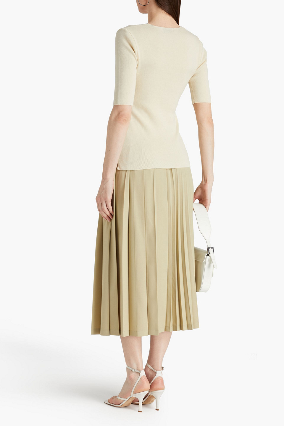 Shop Lvir Pleated Twill Midi Skirt In Sage Green