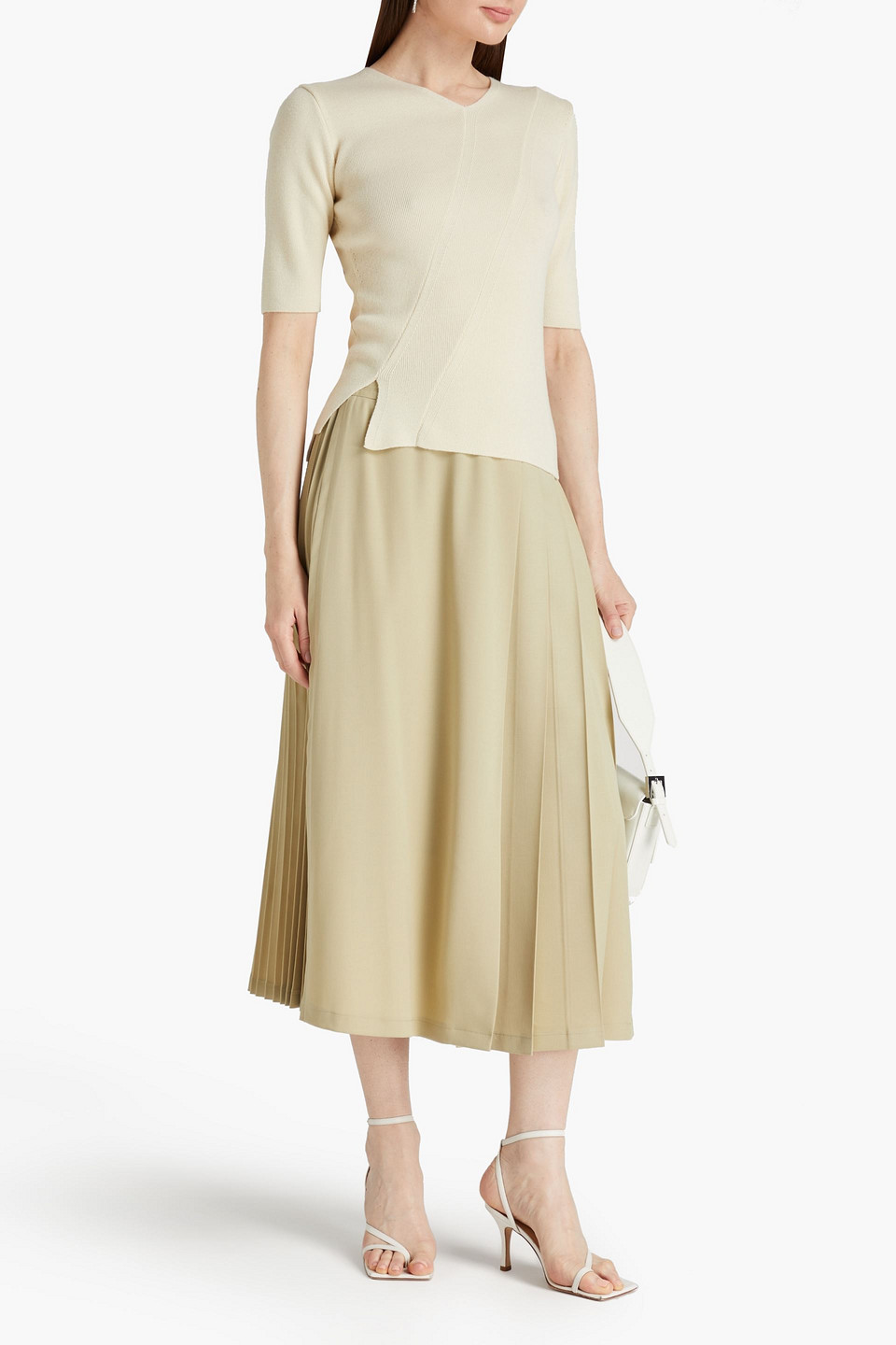 Shop Lvir Pleated Twill Midi Skirt In Sage Green