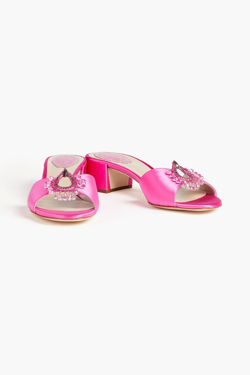 RENE' CAOVILLA Chantel crystal-embellished satin mules