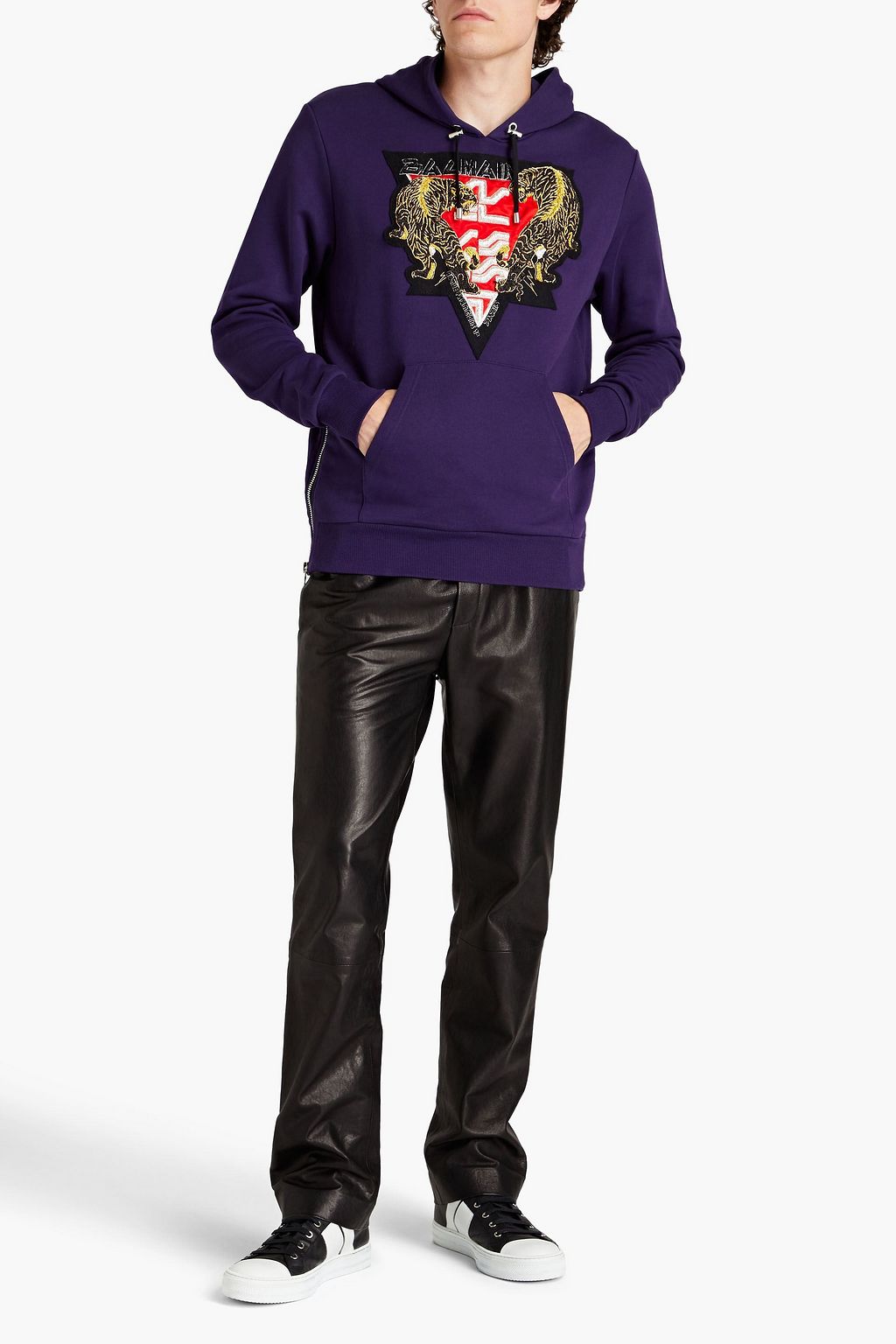 BALMAIN Embellished French cotton-terry hoodie