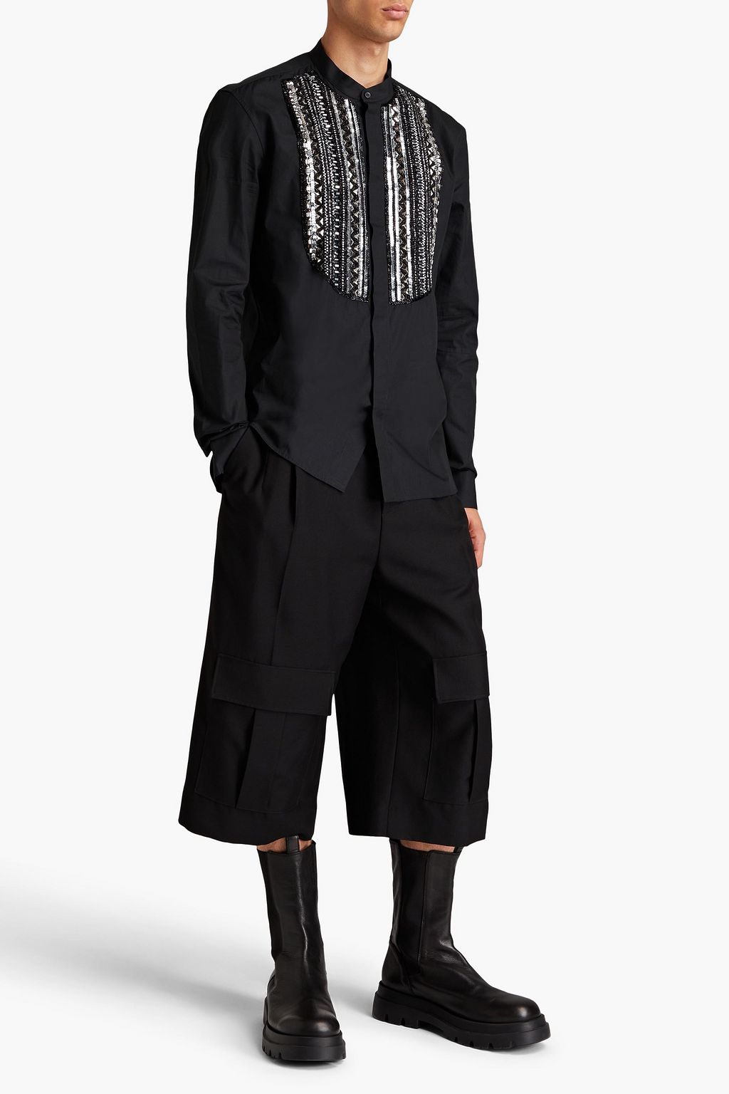 BALMAIN Embellished cotton-poplin shirt