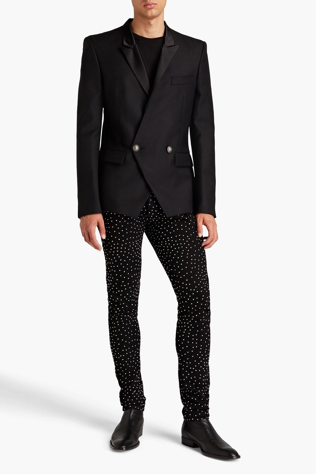 BALMAIN Double-breasted satin-trimmed wool blazer