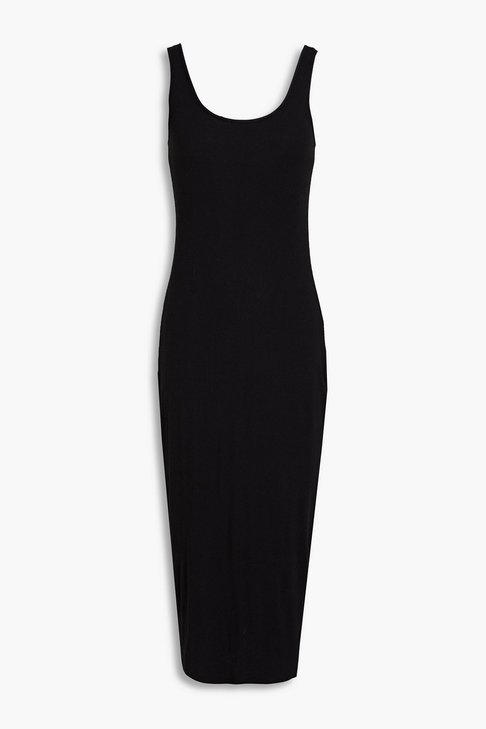 Samsoe & Samsoe Ribbed Cotton-blend Jersey Midi Dress In Black