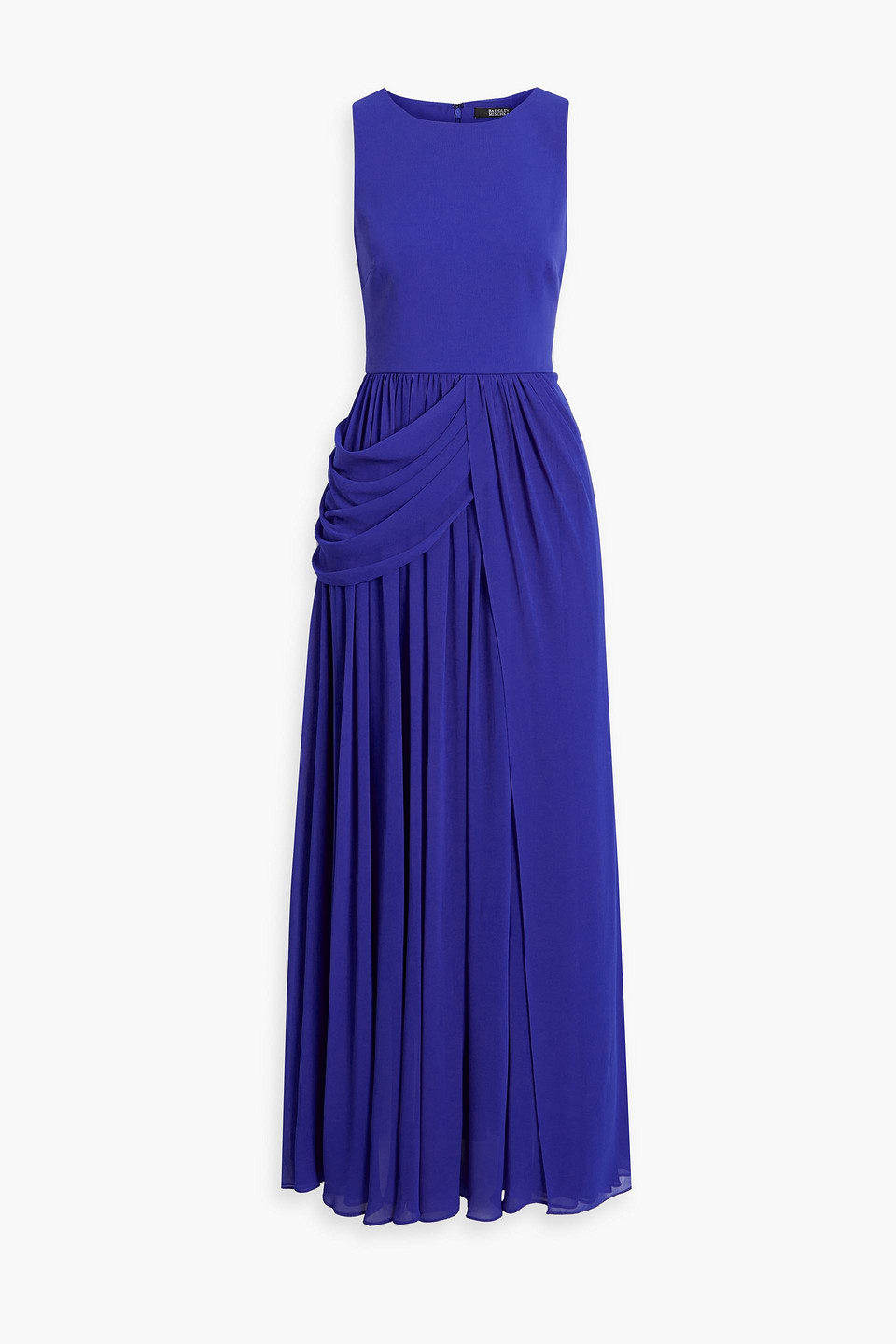 Badgley Mischka Gathered Crepe Gown In Royal Blue