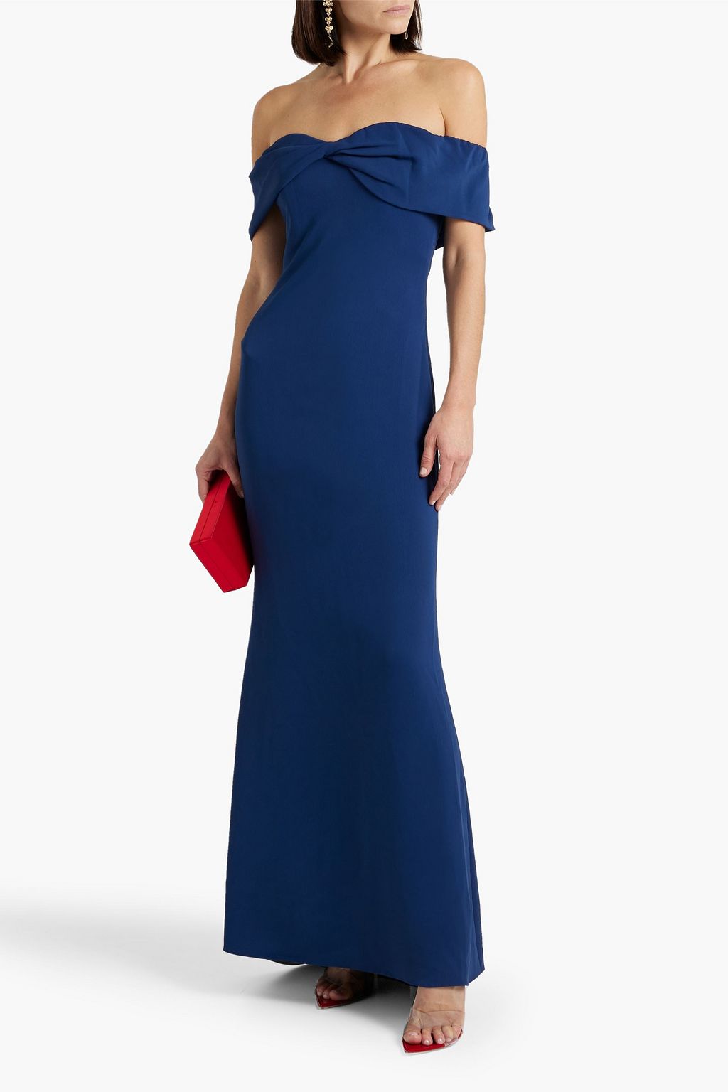 BADGLEY MISCHKA فستان سهرة من قماش كادي بتصميم متشابك مكشوف الكتفين